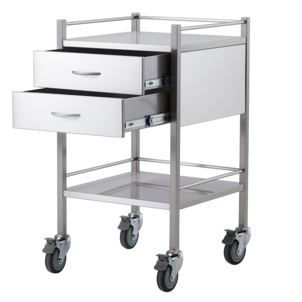 Cubic Stainless Steel Double 2 Drawer Trolley Angle Open